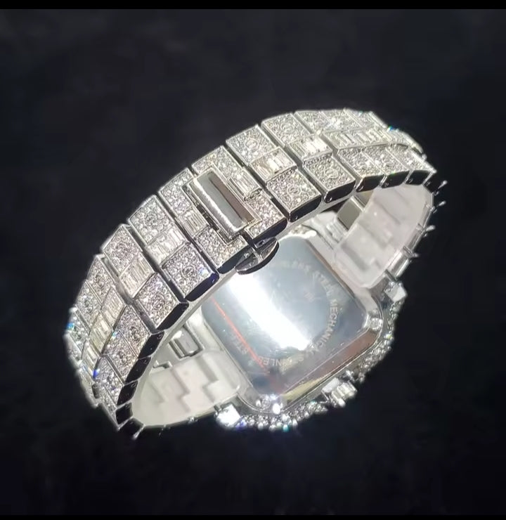 2025 New Luxury Diamond Watch Men Fashion Iced Out Square Colorful Number Watches Hip Hop Bling