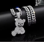 Hip Hop Aggressive Bear Pendants Necklaces with Miami Cuban Link Chain Brown Bear Men's Women Choker Collar Jewelry Accessories