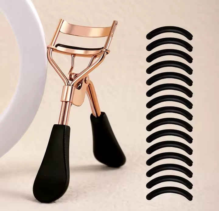 Portable Eyelash Curler with 15 Silicone Pads and Stainless Steel Eyelash Curler, Used for Eyelash Extension and Curling Tools
