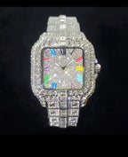 2025 New Luxury Diamond Watch Men Fashion Iced Out Square Colorful Number Watches Hip Hop Bling